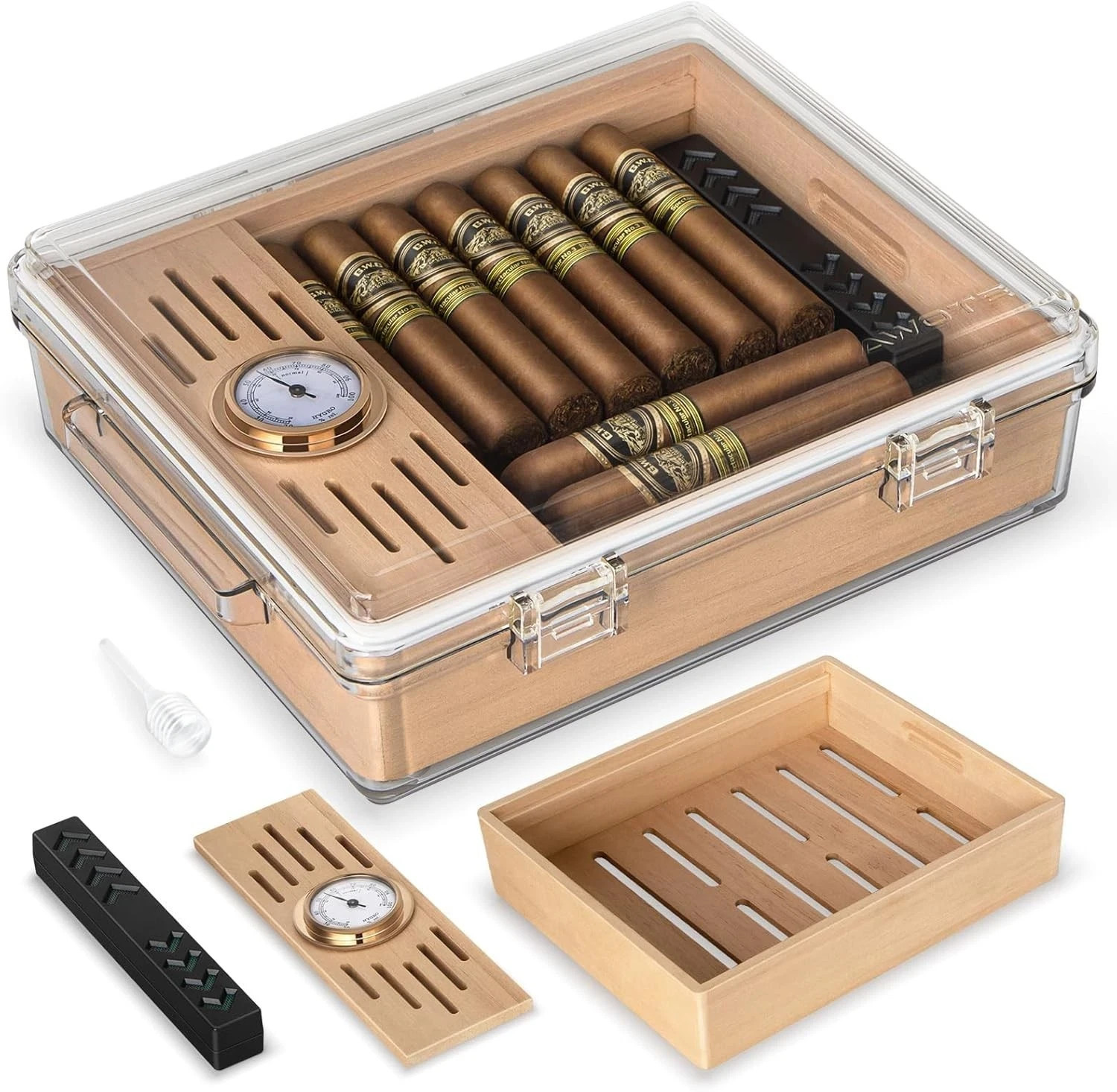 Acrylic Cigar Humidor, Clear Cigar Box with Hygrometer, Humidifier and Cedar …