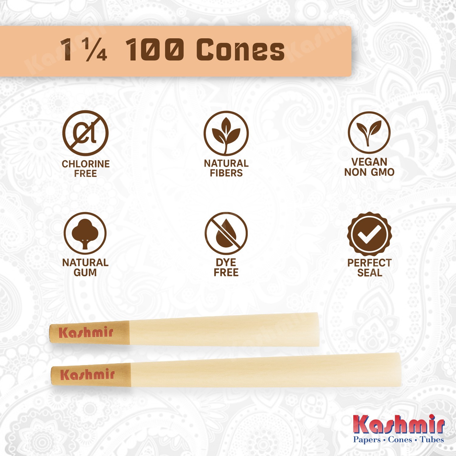 Pre Rolled Cones 1-1/4 Size Bamboo Rolling Papers Cone 100 Count Jar by Kashmir