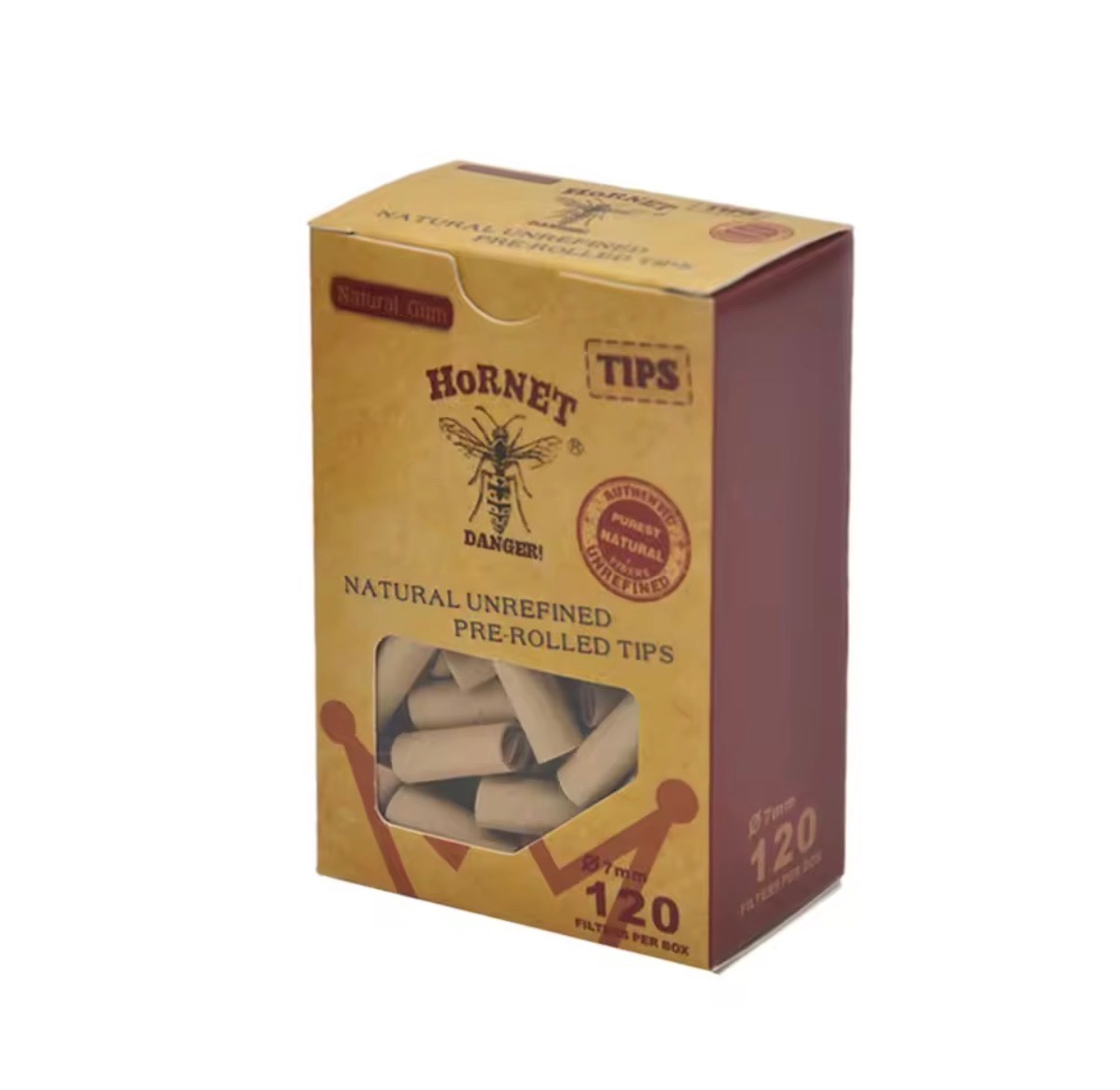 120x Hornet Tips Pre Roll Rolled Filter 7mm Brown Tips Cones – 120 Tip Bag