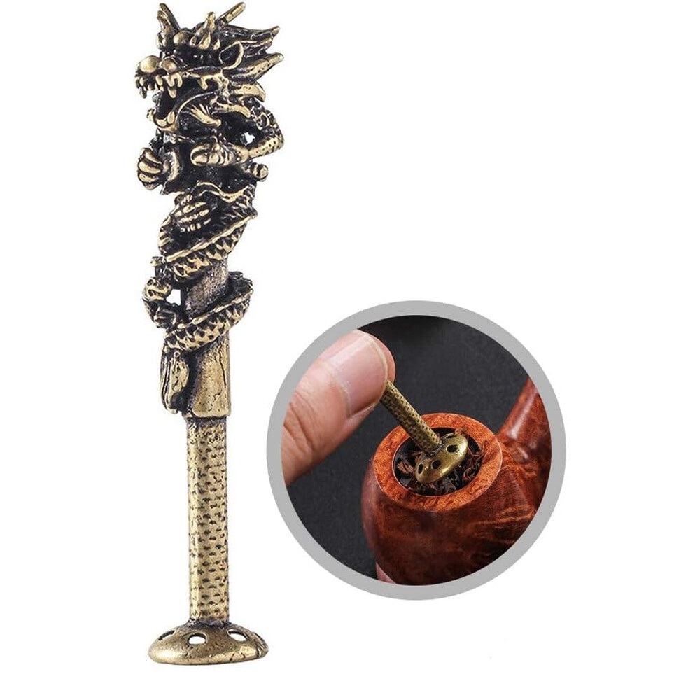 Golden Carving Dragon Smoking Pipe Tamper Tobacco Herb Tamp Tool Press Metal
