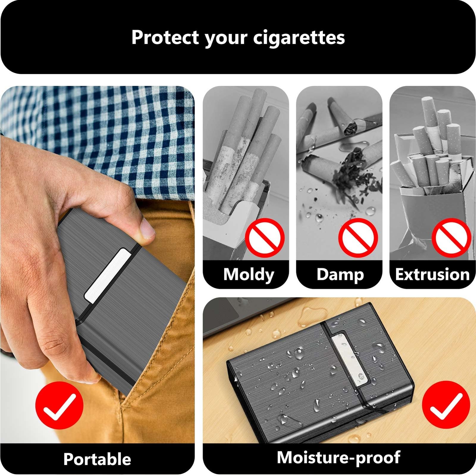 Cigarette Case Metal Plastic Holder 100mm 100s Magnetic Closure Box 2 Pack