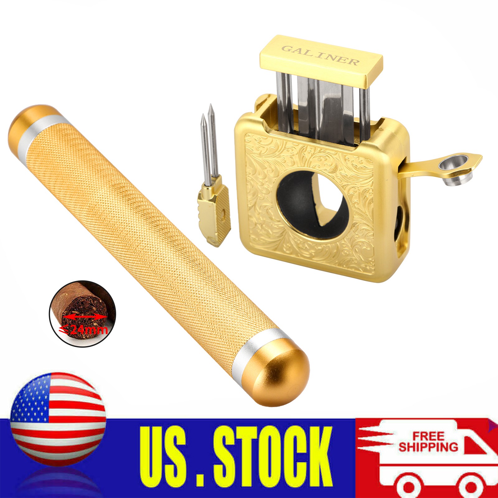 Galiner Cigar Cutter V-Cut Stainless Steel Punch Single Cigar Humidor Tube Case