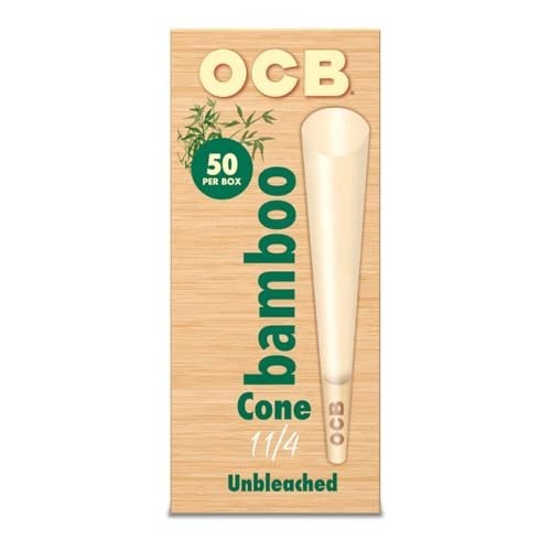 OCB Bamboo Unbleached Pre-Rolled Rolling Paper Cones 1-1/4 (84mm) Size – 50