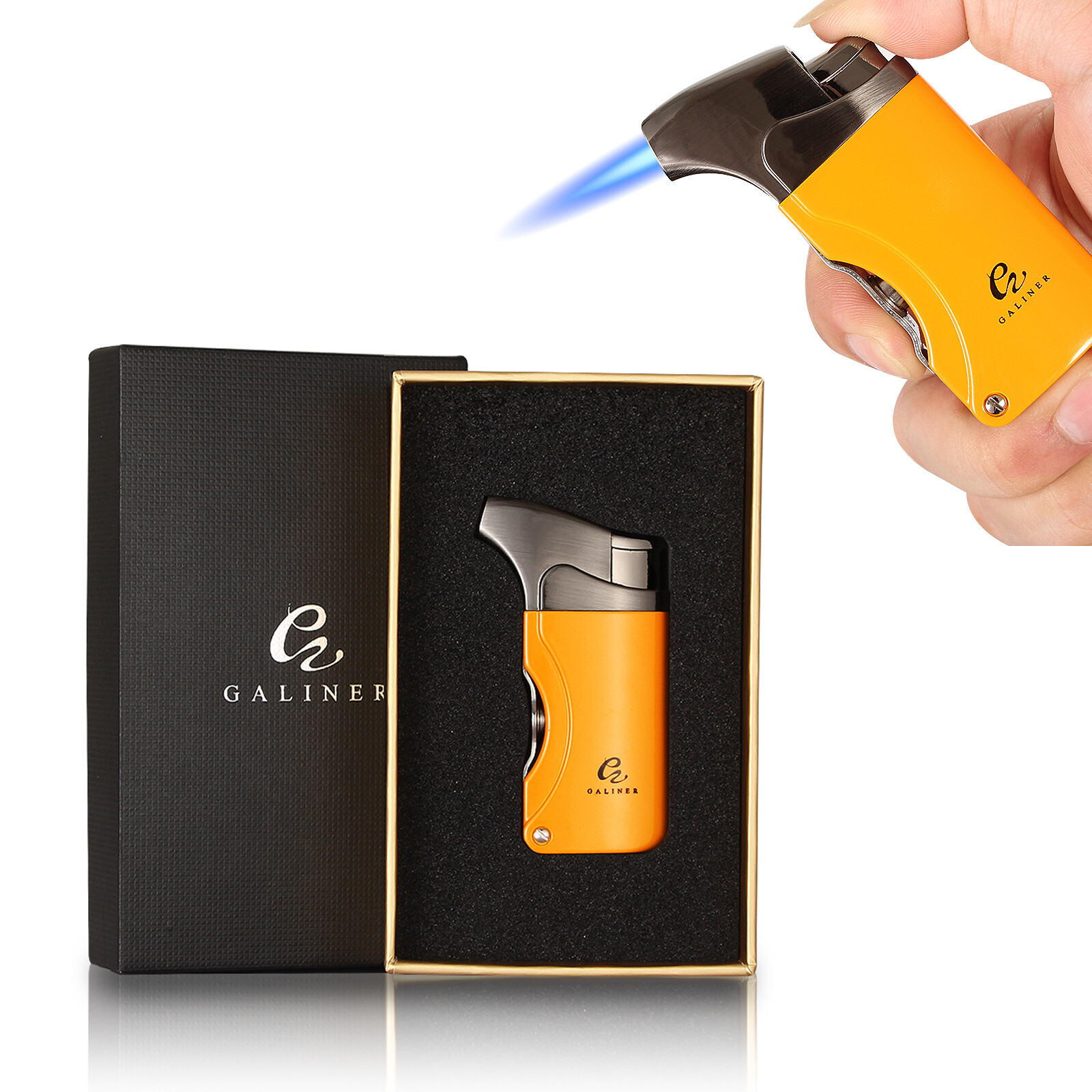 Pocket Yellow Windproof Metal 1 Jet Flame Cigar Cigarette Lighter W/Cigar Punch