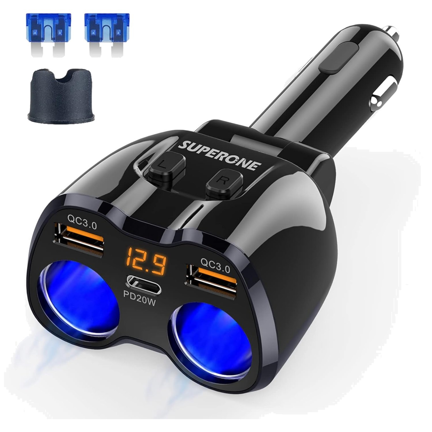 Dual Cigarette Lighter Splitter – 180W with Faster USB Charging for Road Trips