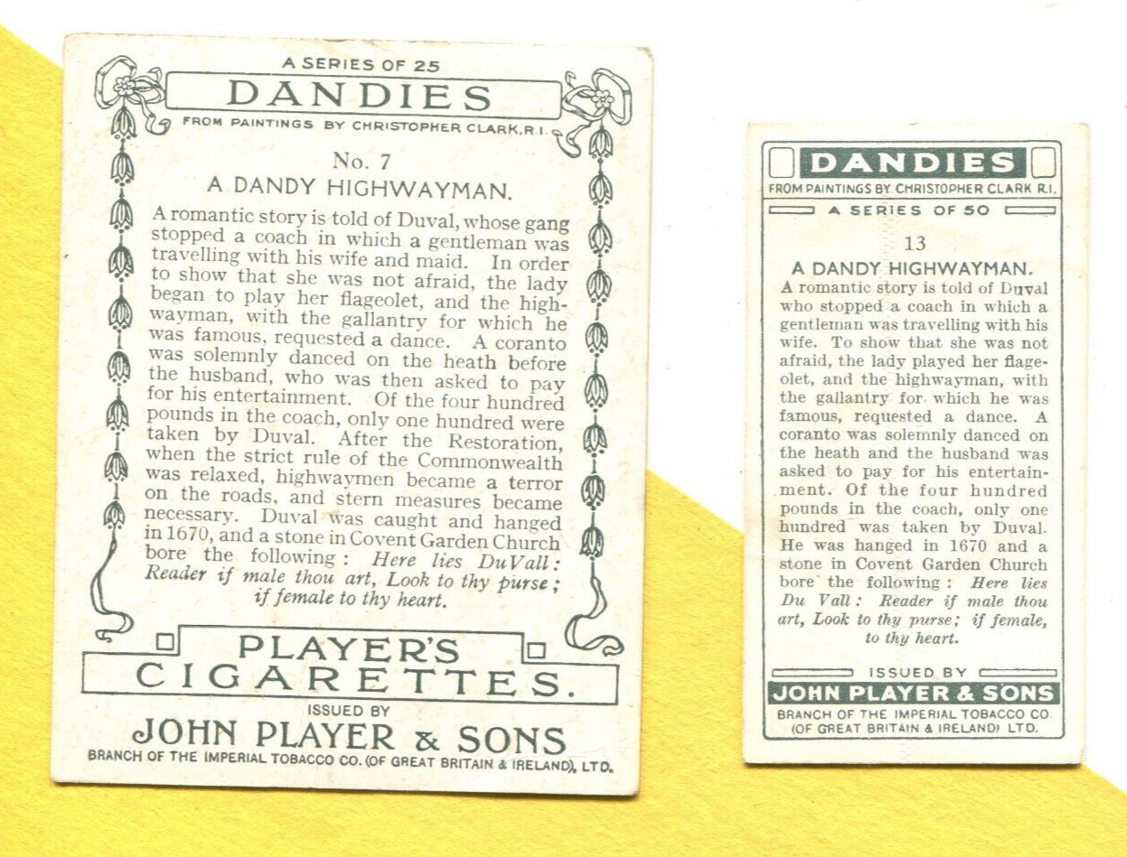 1932 JOHN PLAYER & SONS CIGARETTES DANDIES A DANDY HIGHWAYMAN LARGE AND SMALL
