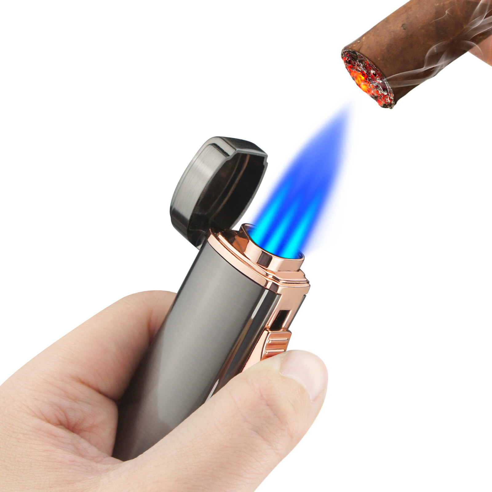 Cigar Torch Lighter Triple Jet Flame Cool Butane Refillable Cigar Lighter Punch