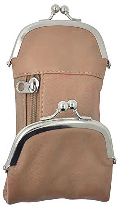 Beige Leather Cigarette Smoke Carrying Case Coin Holder Zip Pocket Wallet