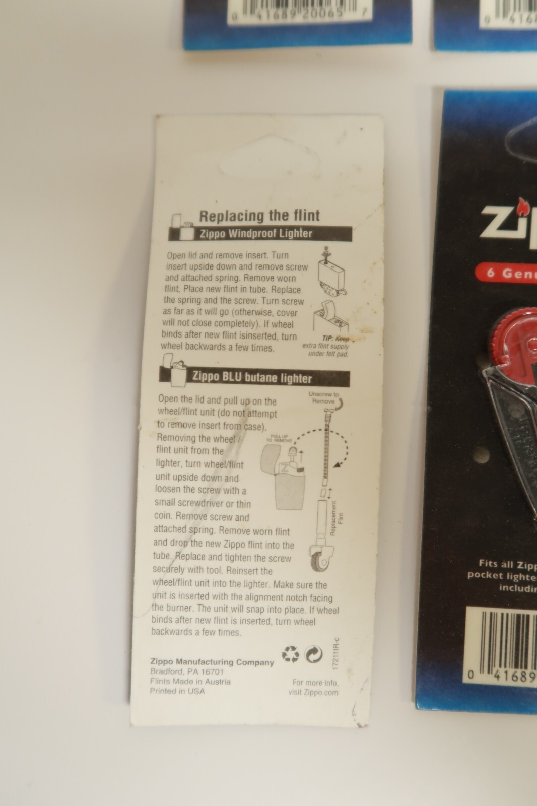 Zippo Genuine Flints 6 Packs Set of Six Zippo Blue Lighters (Sealed New)