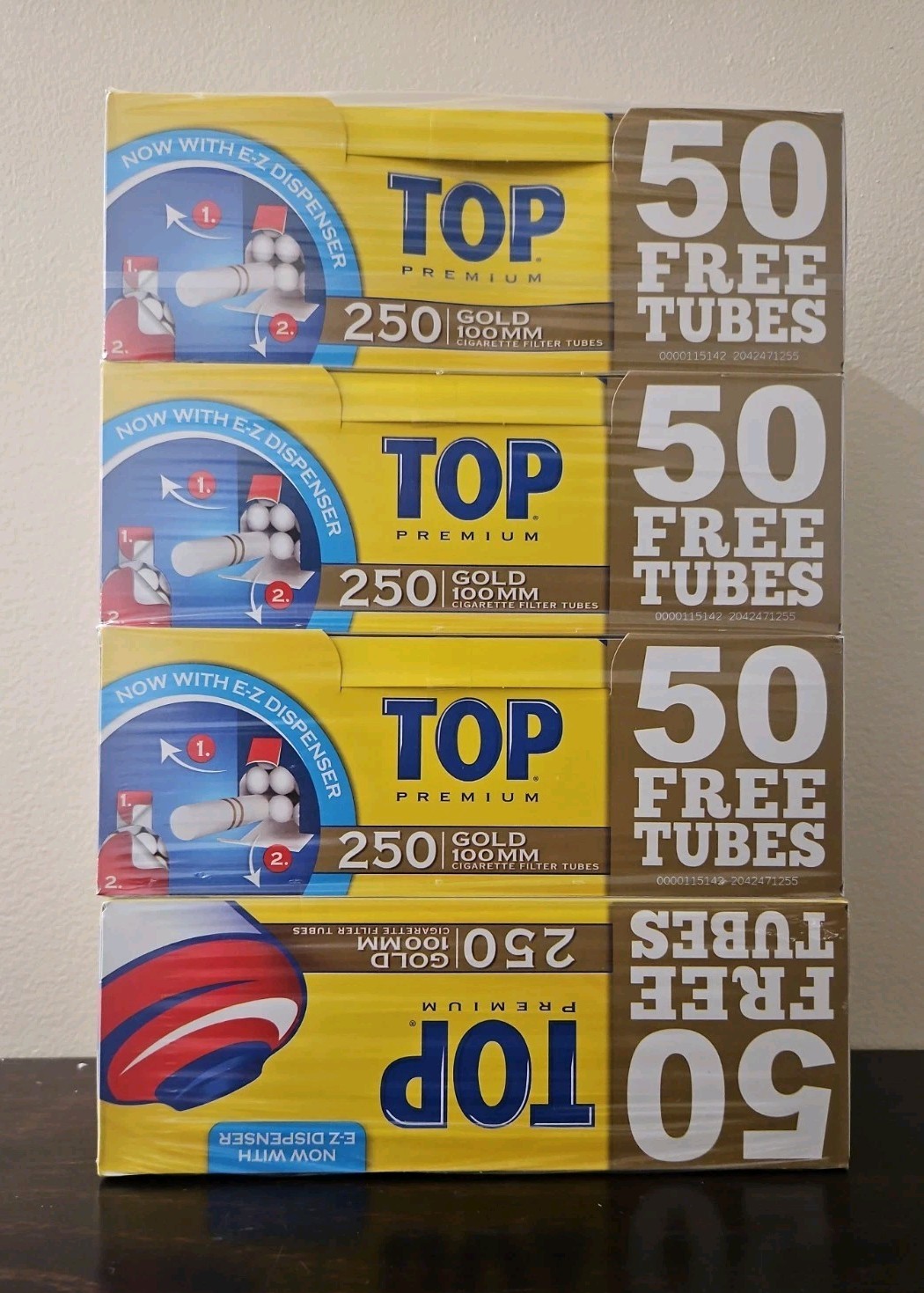 Top Premium Gold 100 mm Cigarette Tubes 4 Pack 250ct Each Ships In Box