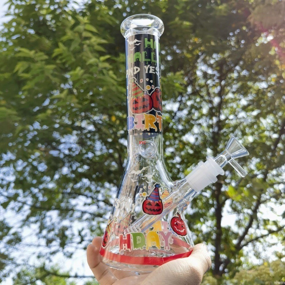 10″ Bong Pumpkin Printed Glass Water Pipe Bubbler Smoking Hookah W/ 14mm Bowl