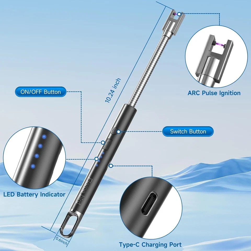 2 Pack Electric Candle Lighter Flameless Arc Windproof Flexible Long Neck USB Re