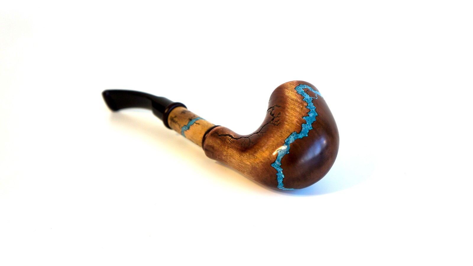 Handcrafted wooden tobacco pipe with Turquoise inlay, 7″ Wooden smoking pipe