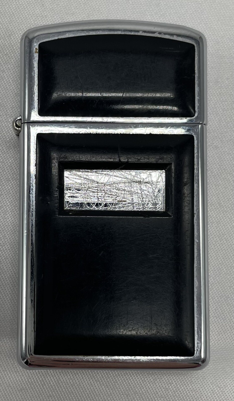 Vintage 1980 Slim Black & Chrome Onyx USED Zippo Lighter