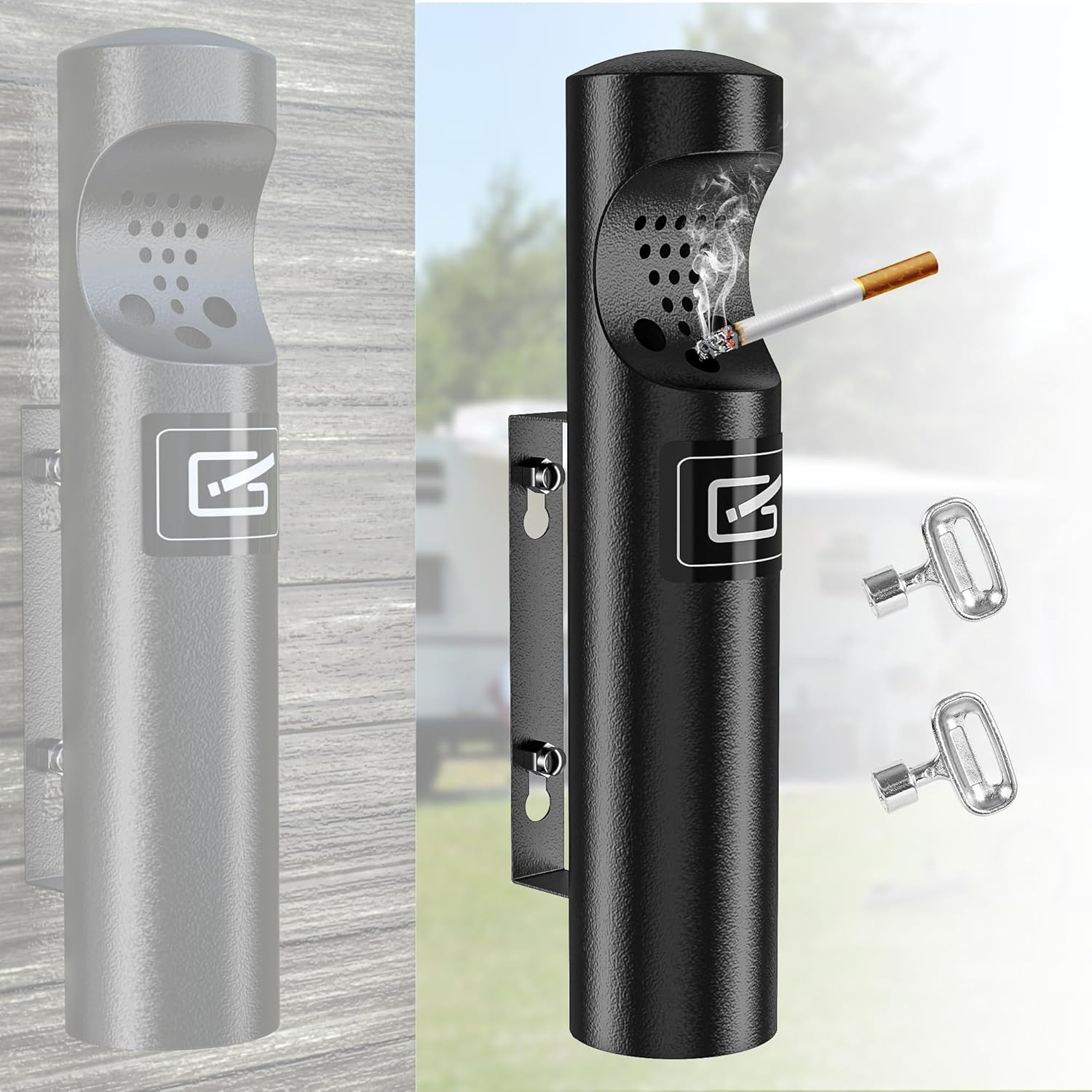 Wall Mounted Cylinder Cigarette Ashtray for Outside, Outdoor Disposal, Butt Rece