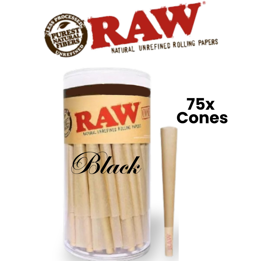 RAW Black Classic 1 1/4 Pre-Rolled Cones 100% Authentic Slow Burning 75ct