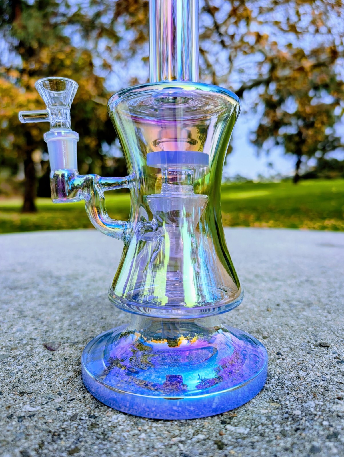10″ Blue Rainbow Hourglass Perc Tobacco Smoking Water Pipe Hookah Bubbler Bong