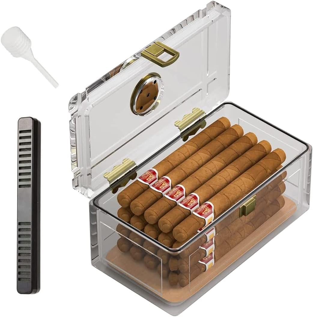 Acrylic Cigar Humidor with Humidifier and Hygrometer Desktop Cigar Case Box