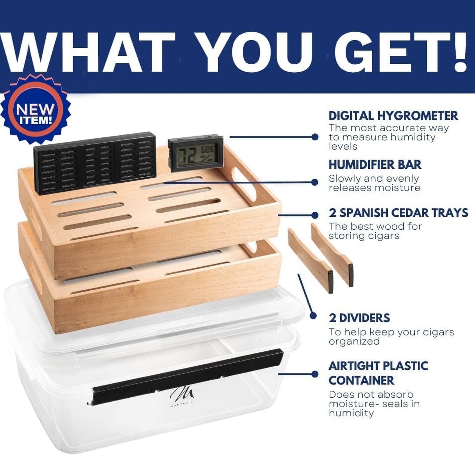 Mantello Cigar Tupperdor- Humidor Plastic Container Kit, Cigar Humidors, Cont…