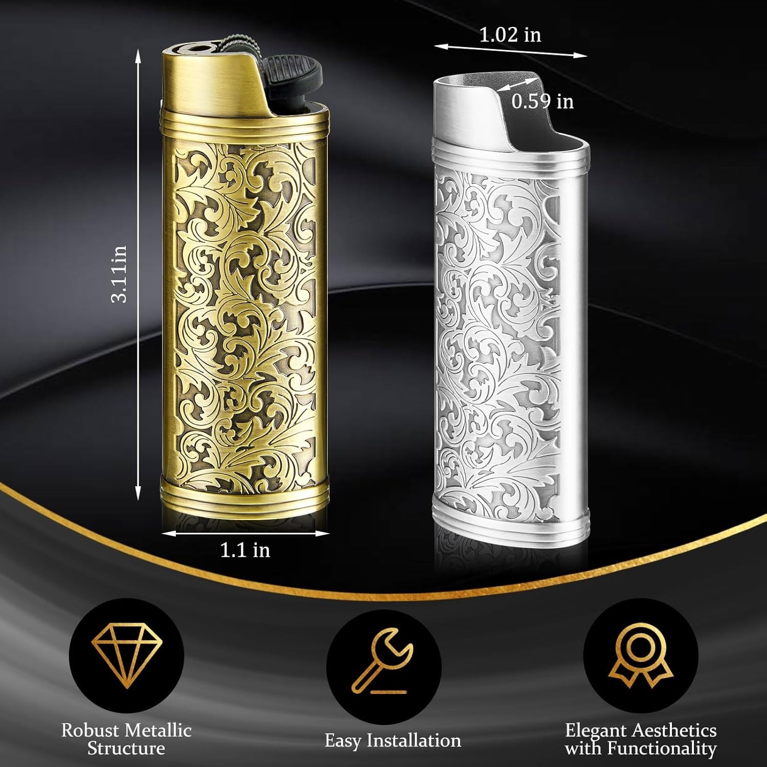 Durable 2 Pack Vintage Lighter Covers – Perfect Gift for Men in Bronze & Silver