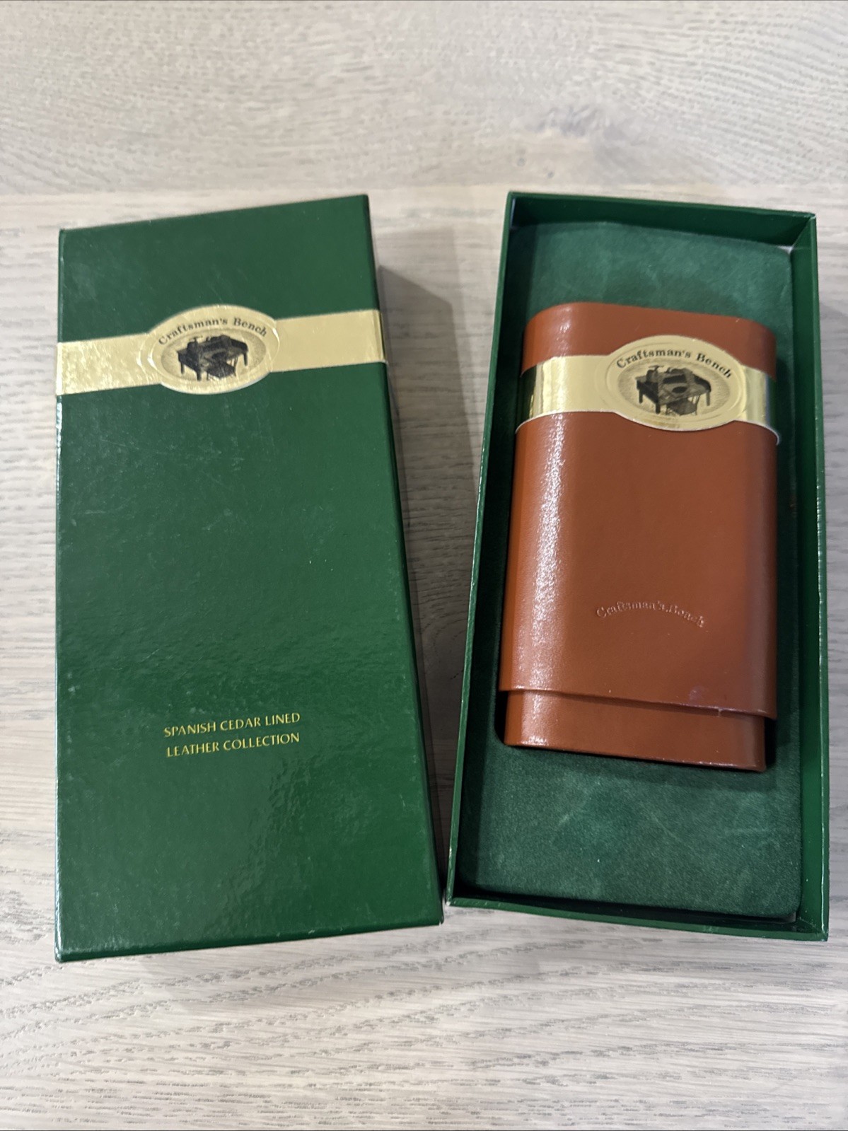 Craftsman’s Bench • Spanish Cedar-Lined Leather Collection, Brown Cigar Case NIB