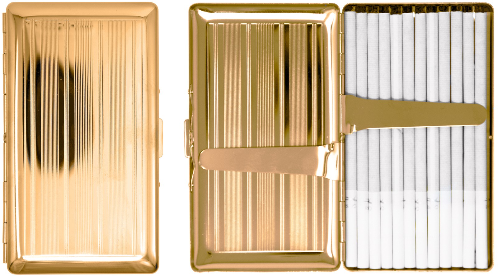 Set of 2 Metal-Plated 120mm Cigarette Case (Gold Stripes)