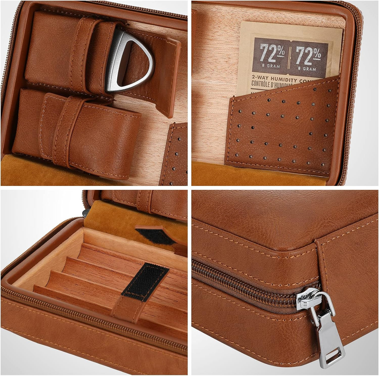 Luxury Cedar Leather Cigar Travel Humidor & Accessories Gift Set – Brown