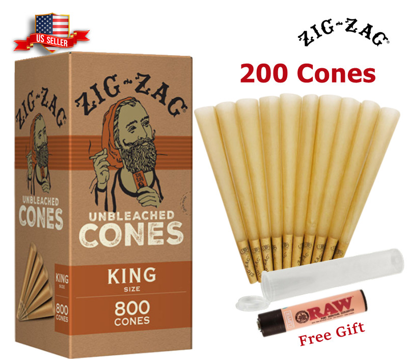 Zig-Zag® Unbleached Paper Cones King Size 200 Pack & Free Clipper Lighter US