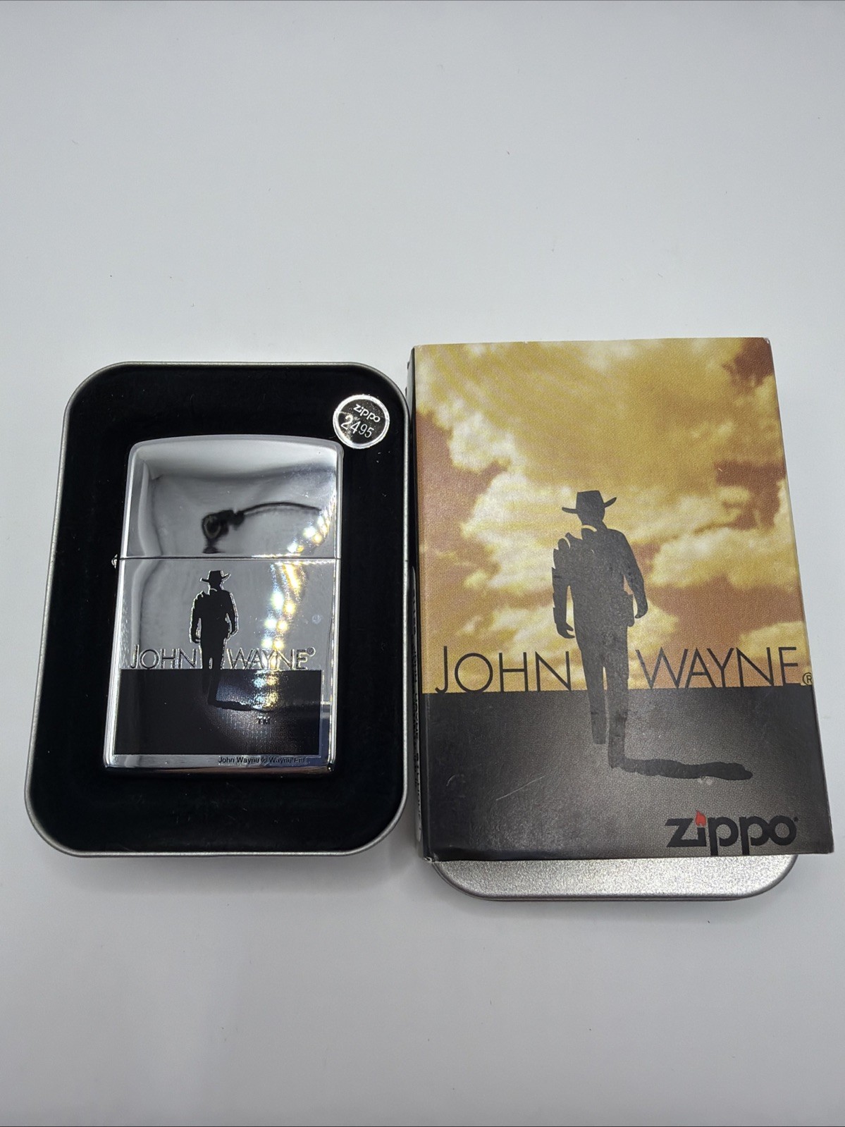 Zippo lighter- 2005 21120 John Wayne Silhouette, polished chrome- NIB