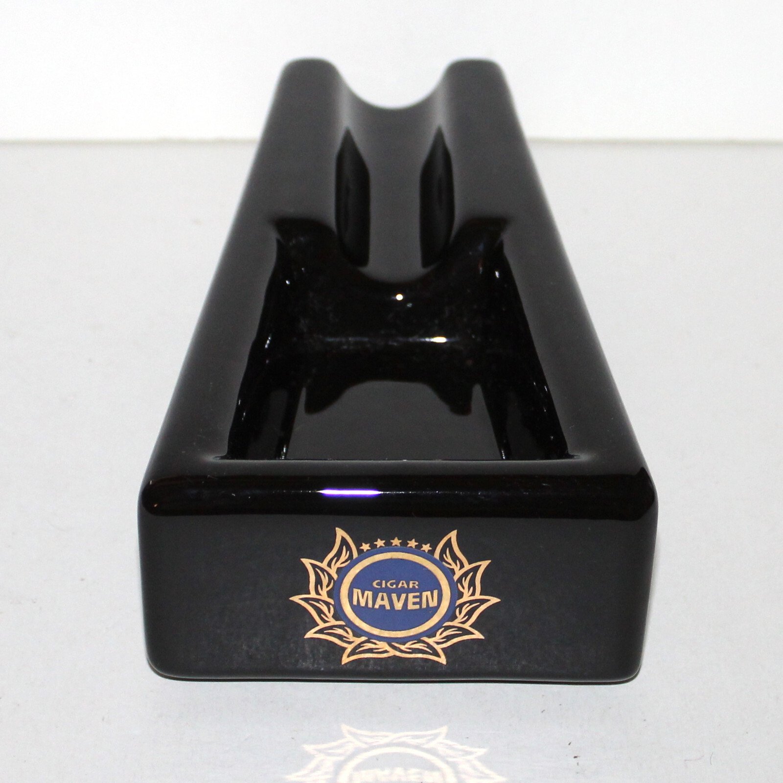 Vintage Cigar Ashtray MAVEN black gold blue seal ceramic US tobacco