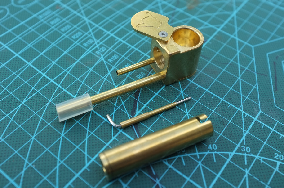 Original Shaka Pipe Unique Brass All-in-One w Stash Tube & Poker Made in Hawaii