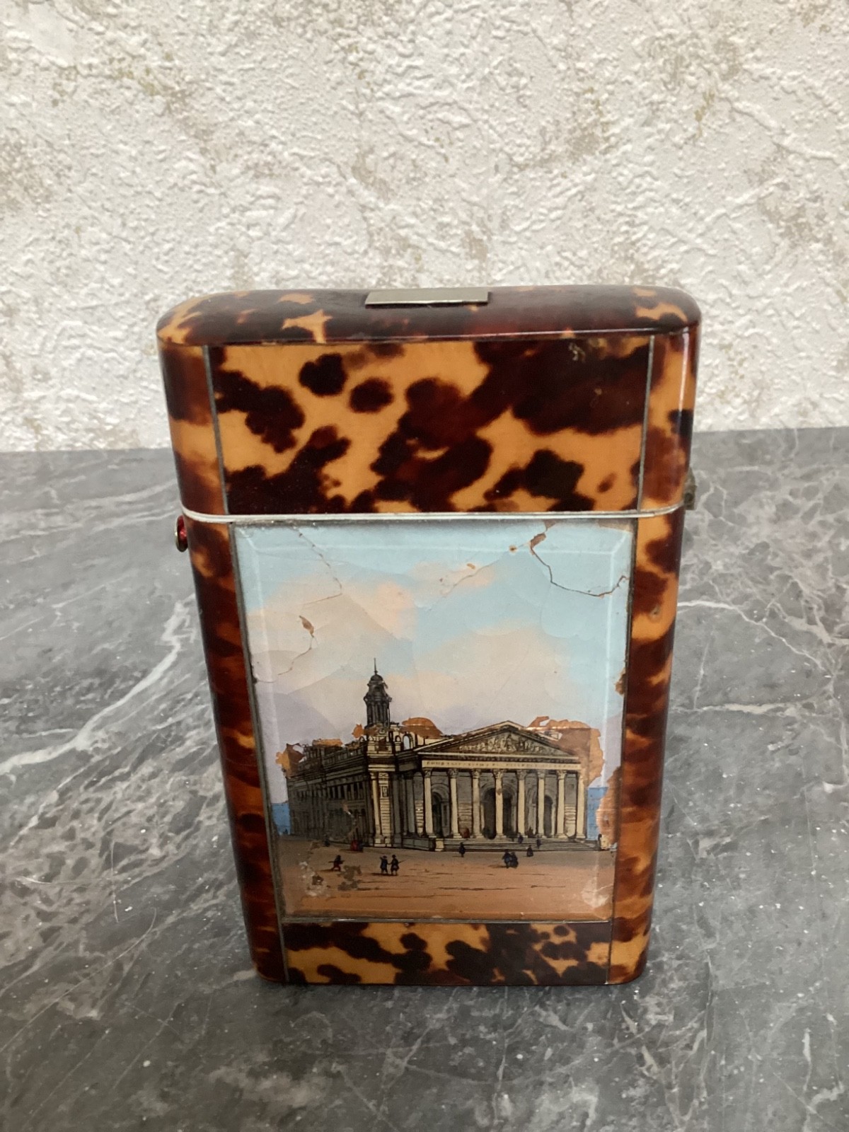 Antique faux tortoiseshell caddy , smokers cigar box 19 th C.