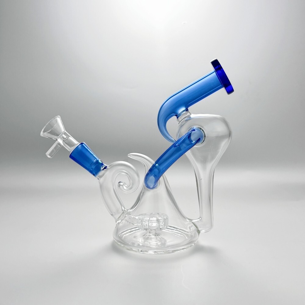 Unique 6.7″ Blue Glass Bong Recycler Showerhead Perc Water Pipe Tobacco Bubbler