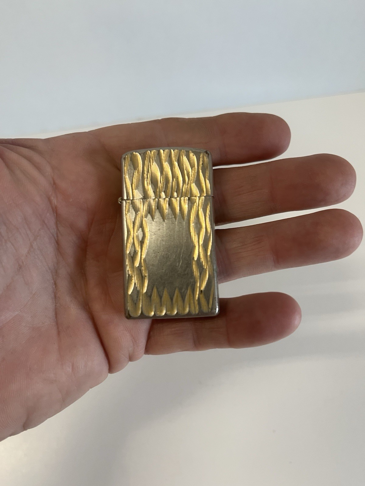 Zippo Vintage 1979 Gold /silver With Stylish Stripes Pre-owned No Box
