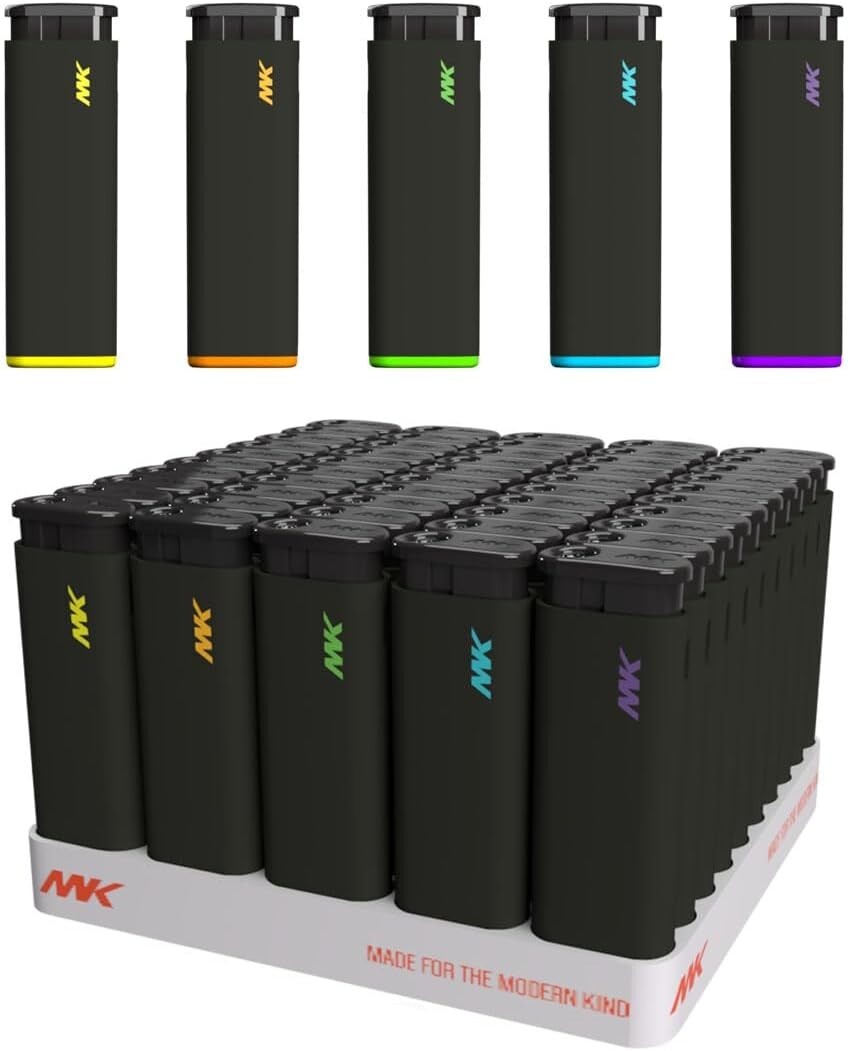 MK PACK OF 50 Assorted Colors Jet Black Style Pocket Lighters (702003)