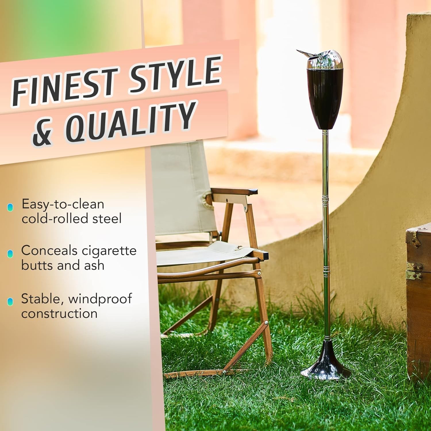 Adjustable Stainless Steel Ashtray 3 Heights Smokeless Indoor Outdoor Patio