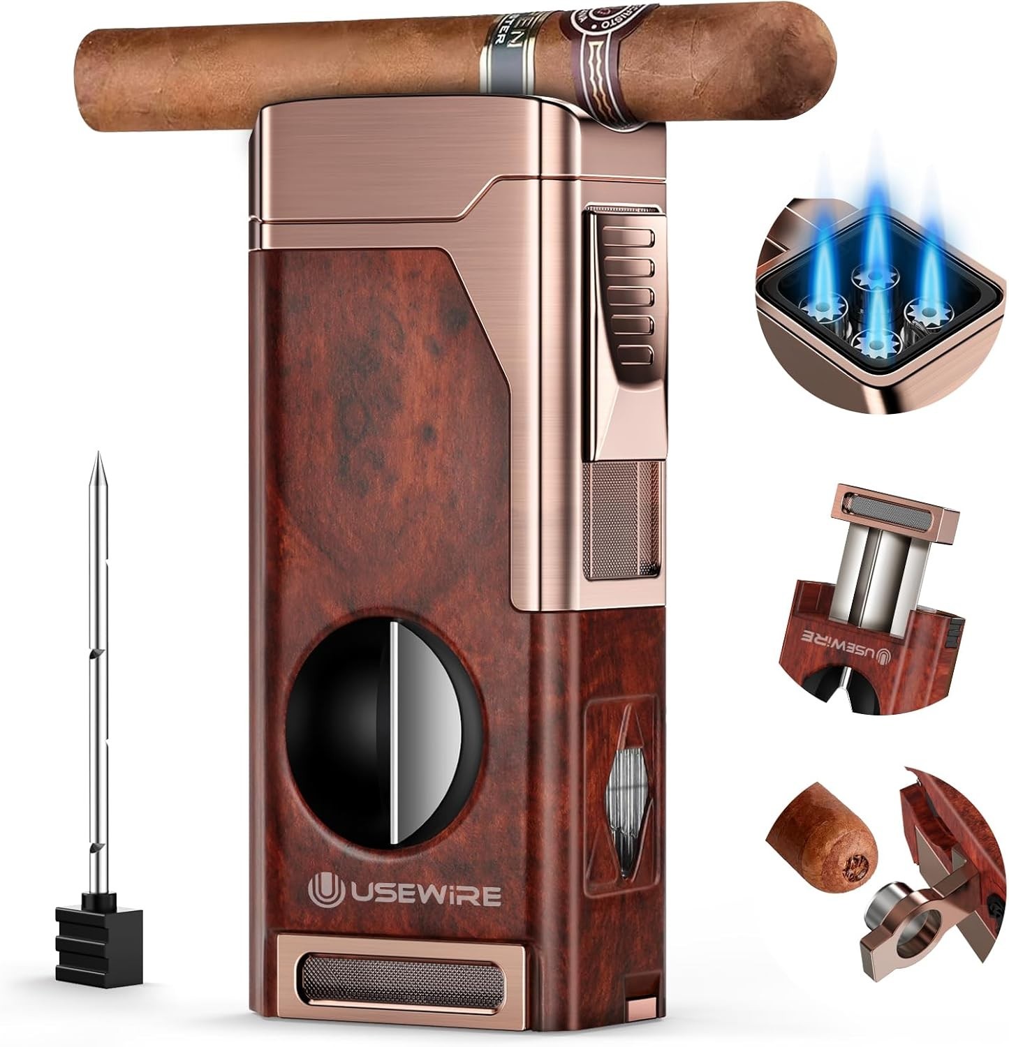 Torch Lighter Cigar, Multifunctional Lighter with V-Cigar Cutter, Cigar Holde…