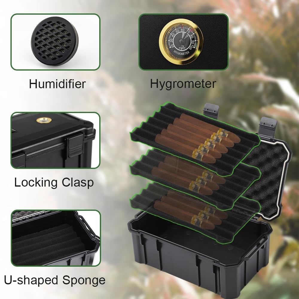Bald Eagle Cigar Humidor Box, Travel Humidor with Humidifier Hygrometer, Port…