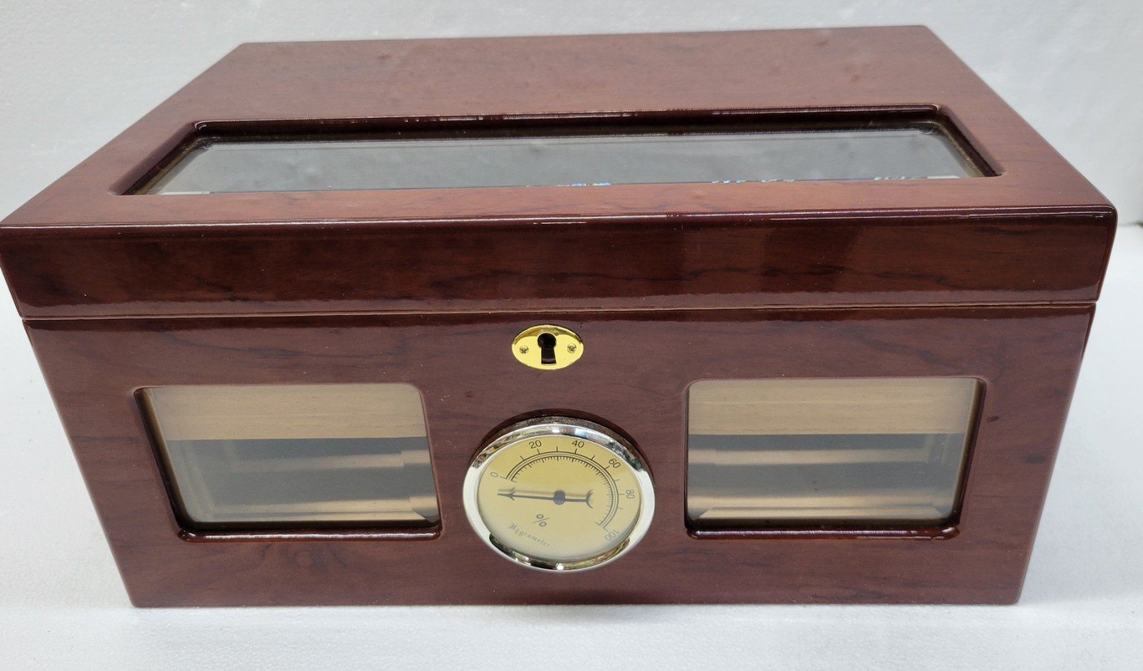 High-Gloss Cherrywood, Cedar Lining, Glass Top Cigar Humidor For 120 Cigars