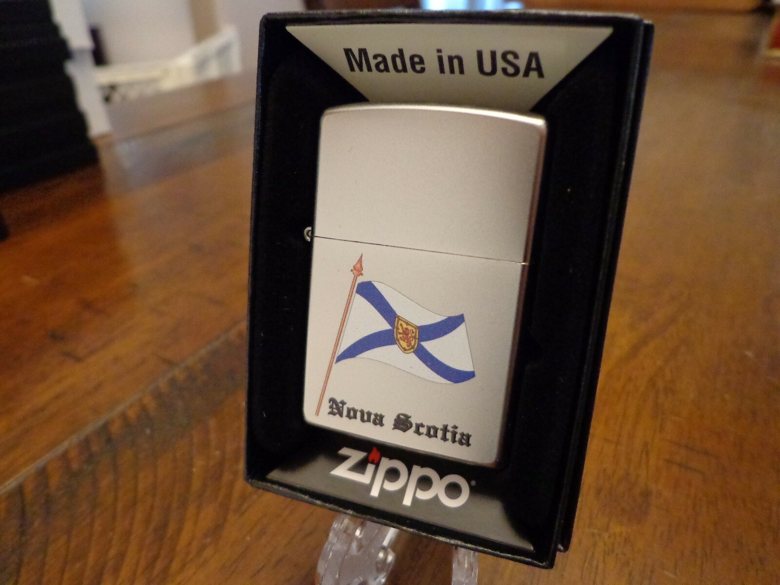 NOVA SCOTIA PROVINCE CANADA FLAG SATIN CHROME ZIPPO LIGHTER MINT IN BOX 2020