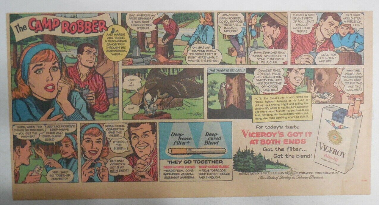 Viceroy Cigarette Ad: “The Camp Robber” 1940’s-60’s Size: 7.5 x 15 inches