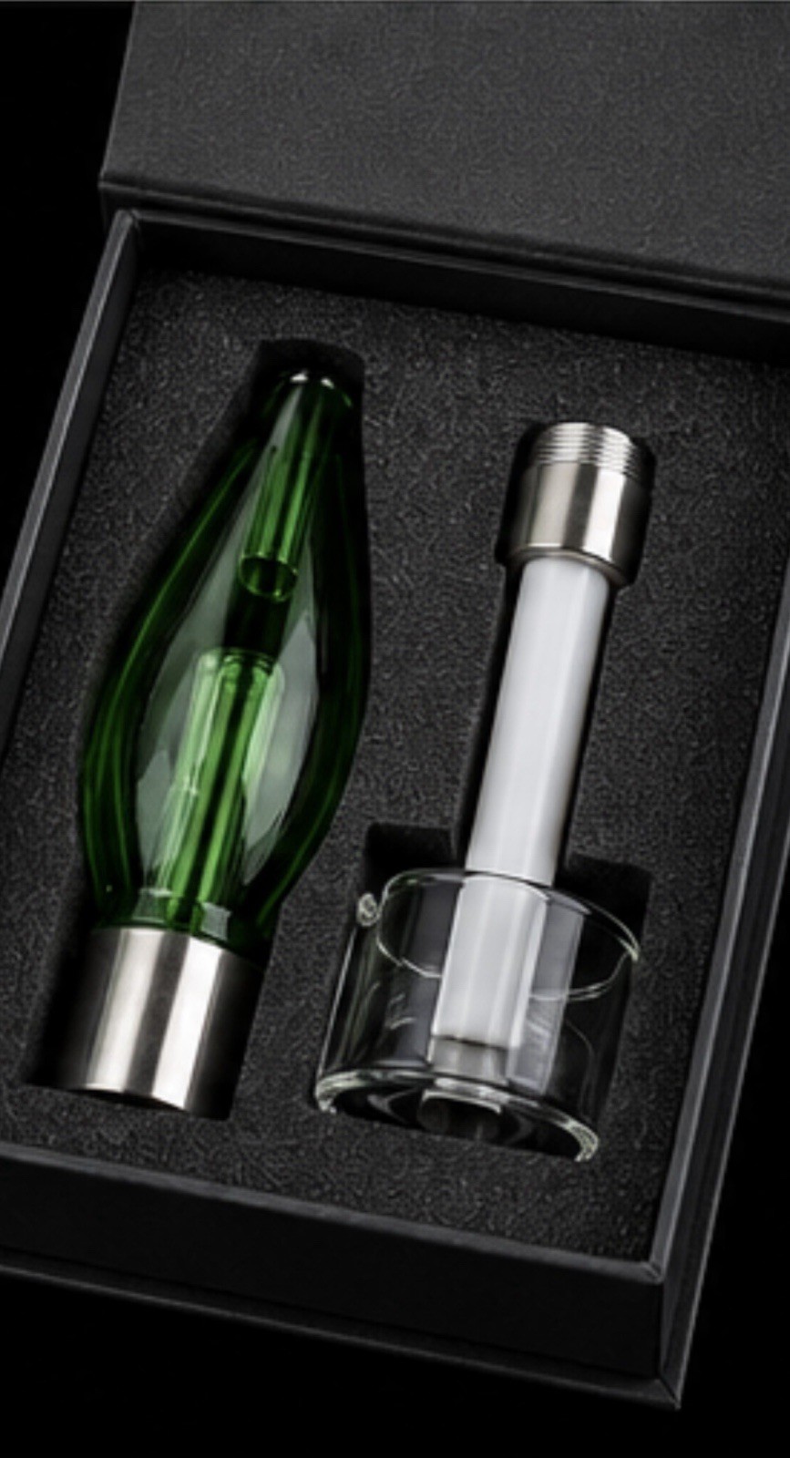 Green & Clear Glass Smoking Pipe Set with Silver Metal Accents