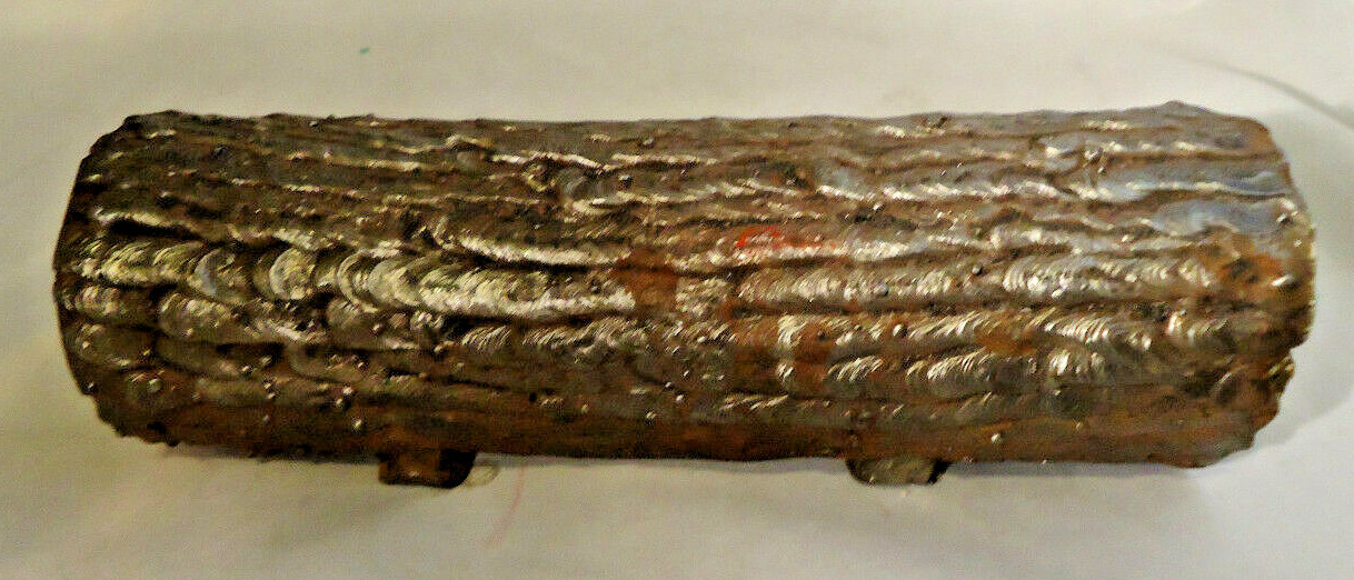VINTAGE HEAVY IRON LOG SHAPED ASHTRAY 8″ LONG PROBABLY HOMEMADE?