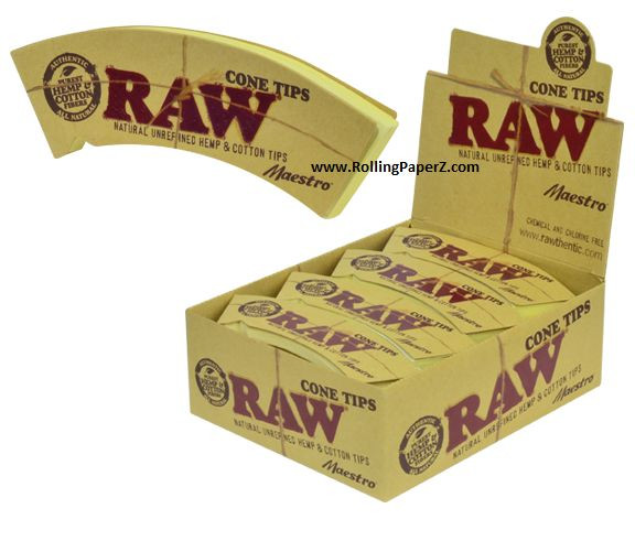 New! RAW rolling paper “MAESTRO” CONE TIPS Natural Unrefined Cotton & Hmp 24PKS
