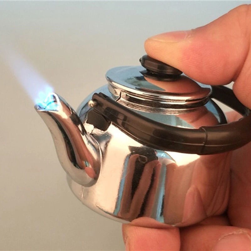 Teapot-Shaped Refillable Lighter Butane Cigarette Lighter Windproof Lighter Gift
