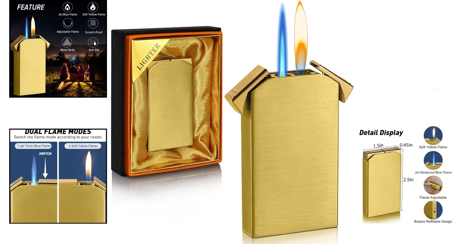 Unique Gold Dual Flame Lighter – Ideal Gift for Father’s Day & Special Occasions