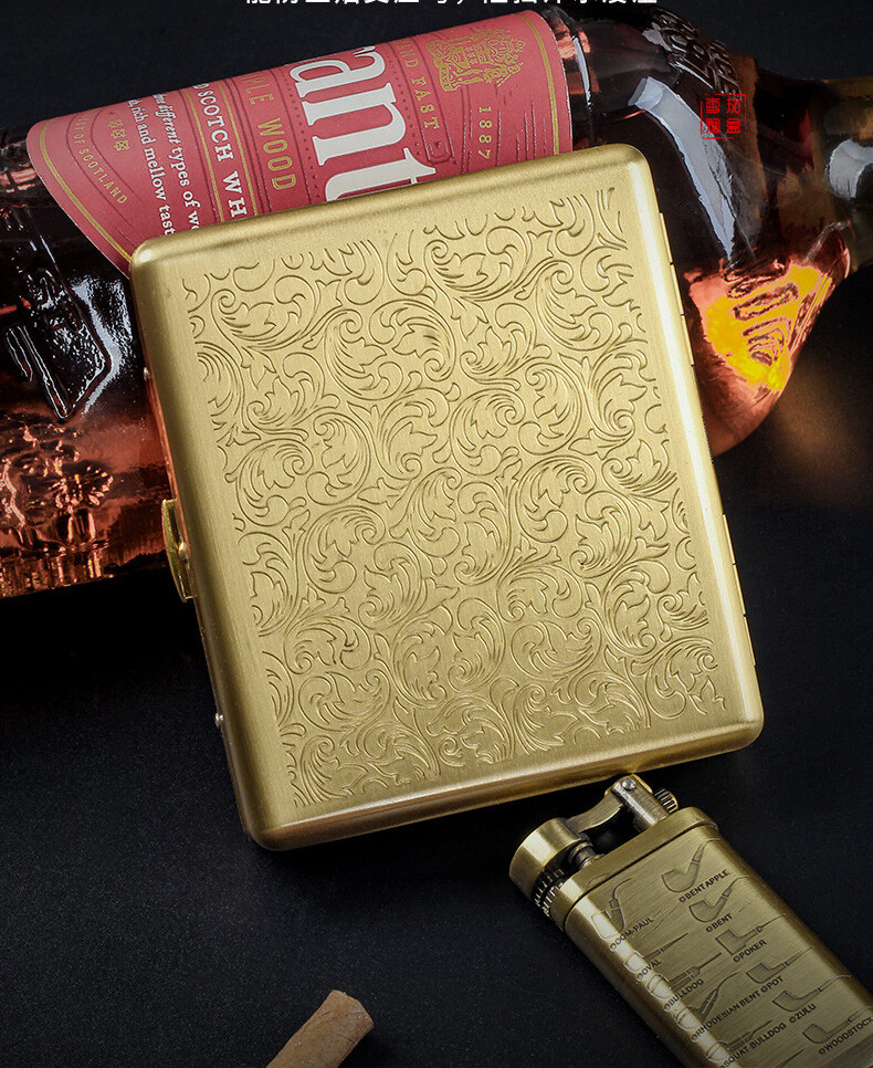 Portable Copper 1cm Cigarillo Case Carved Double Sided Cigar Case Men Gift Box