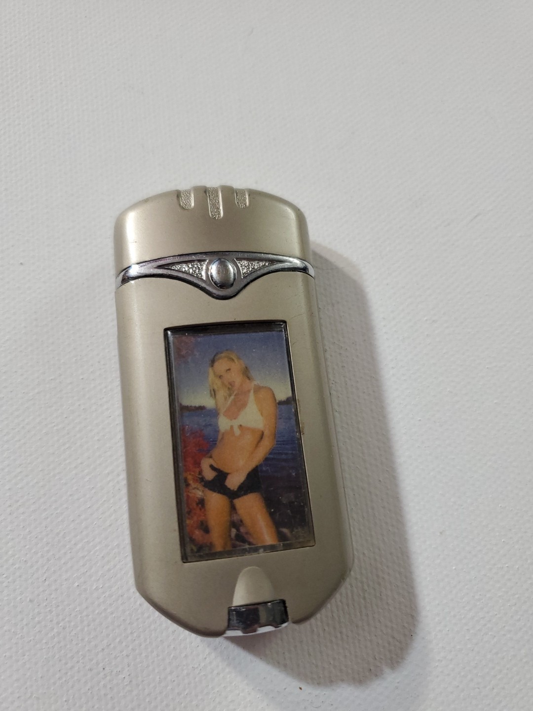Vintage Hot Babe Beauty Bikini Chrome Silver Flip Top Lighter Daisy Dukes