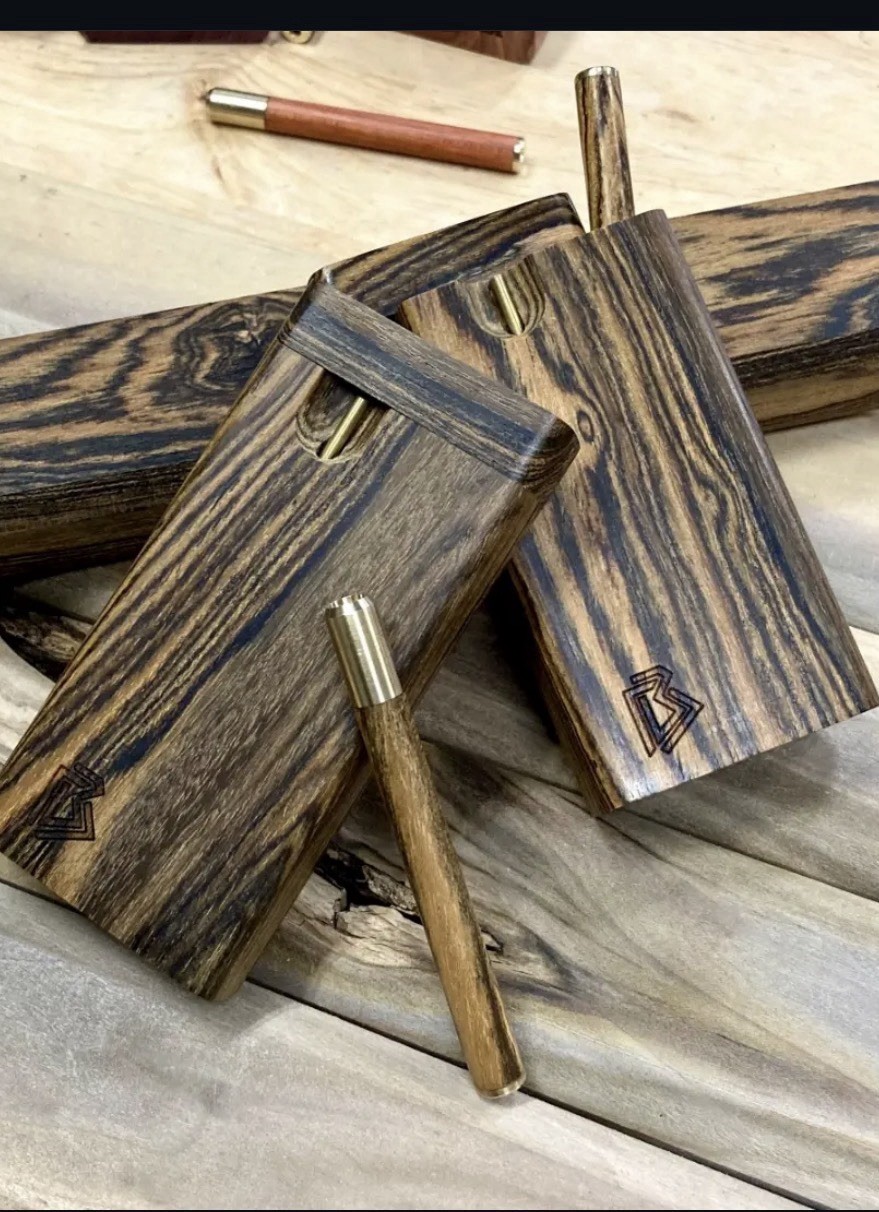 Exotic Bocote 4″ Dugout Stashbox w Poker & One Hitter Pipe- Made In The USA