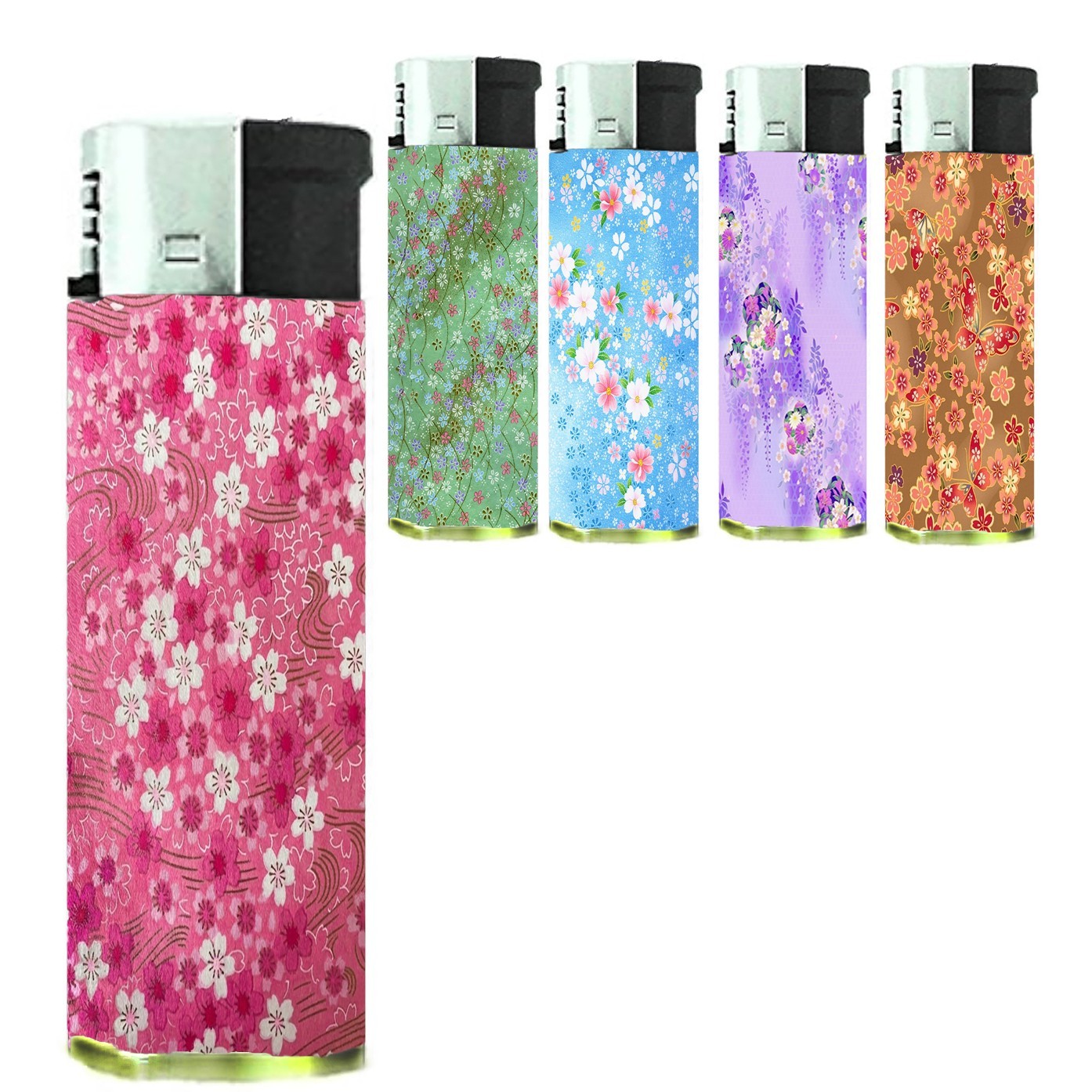 Japanese Cherry Blossom Sakura Print Set of 5 Electronic Refillable Butane